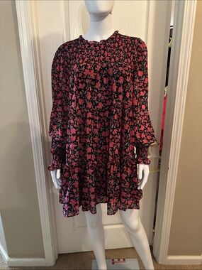 Black Dress with Pink Floral Print